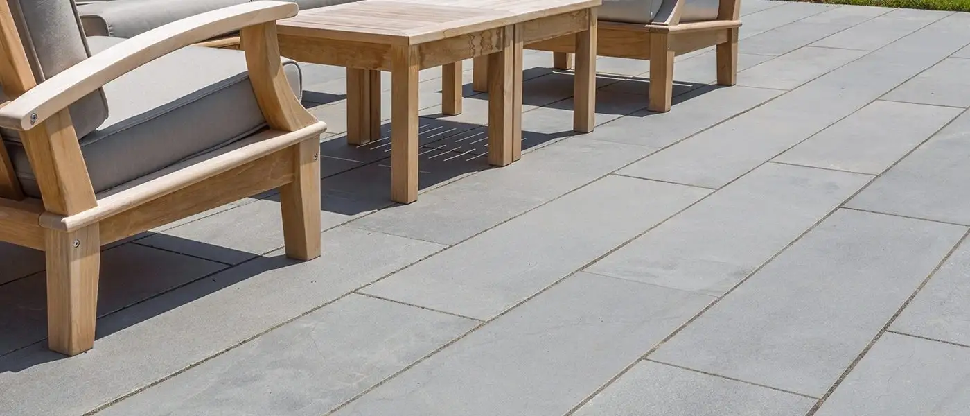 Everblue pavers under teak outdoor furniture